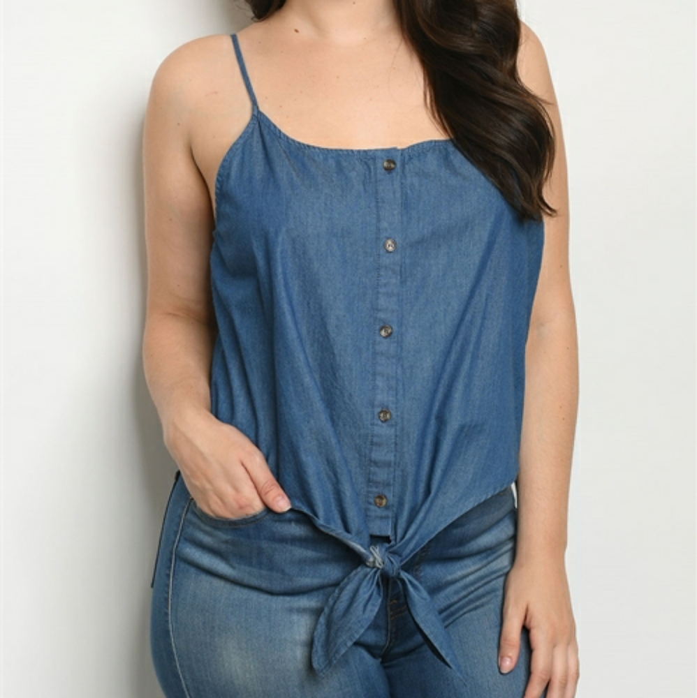 NWT Plus Size Denim Button Detailed Tie Front Tank